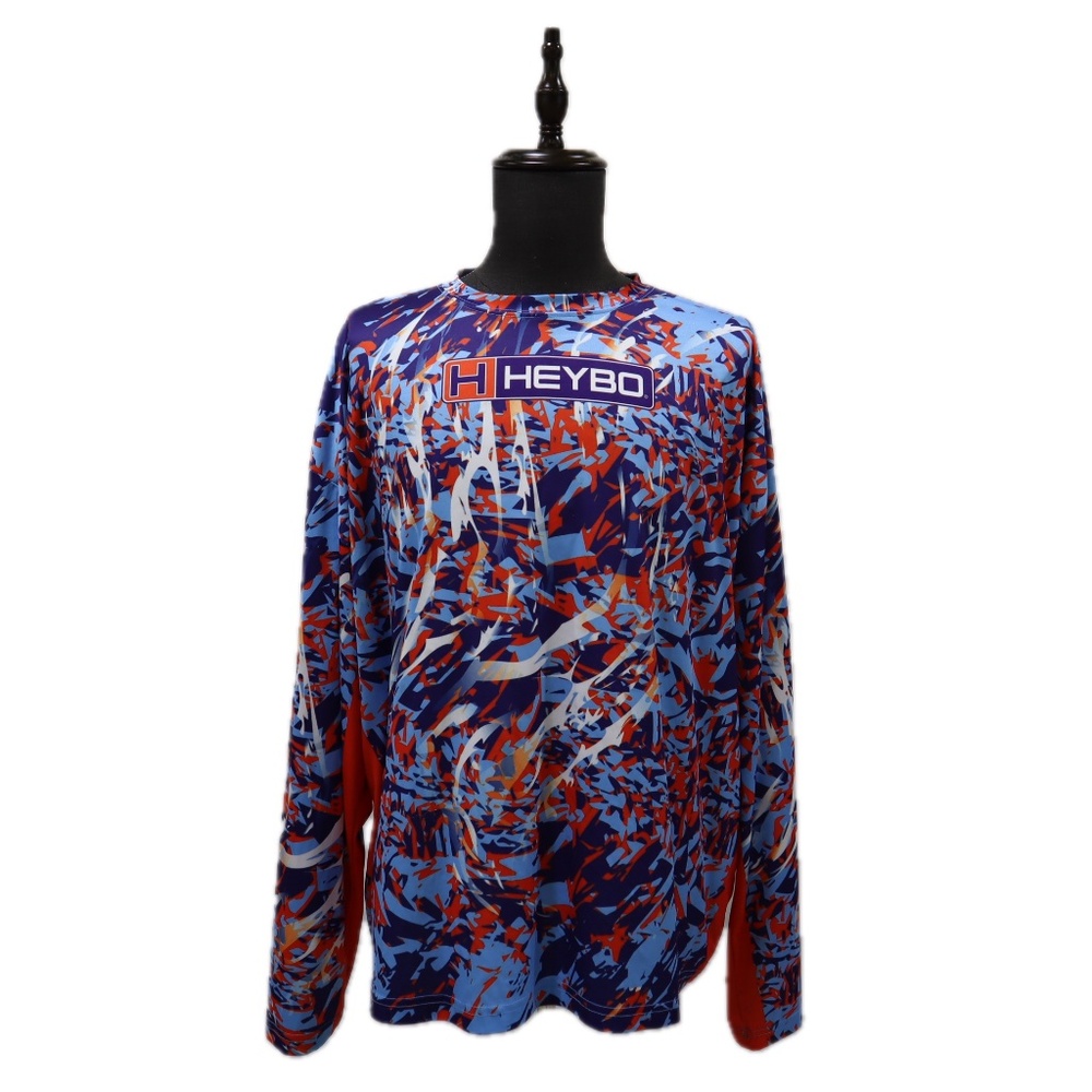 Heybo Men's 3XL Outdoor Bright Blue Purple Red Camo Shirt Long Sleeve Sun Swim